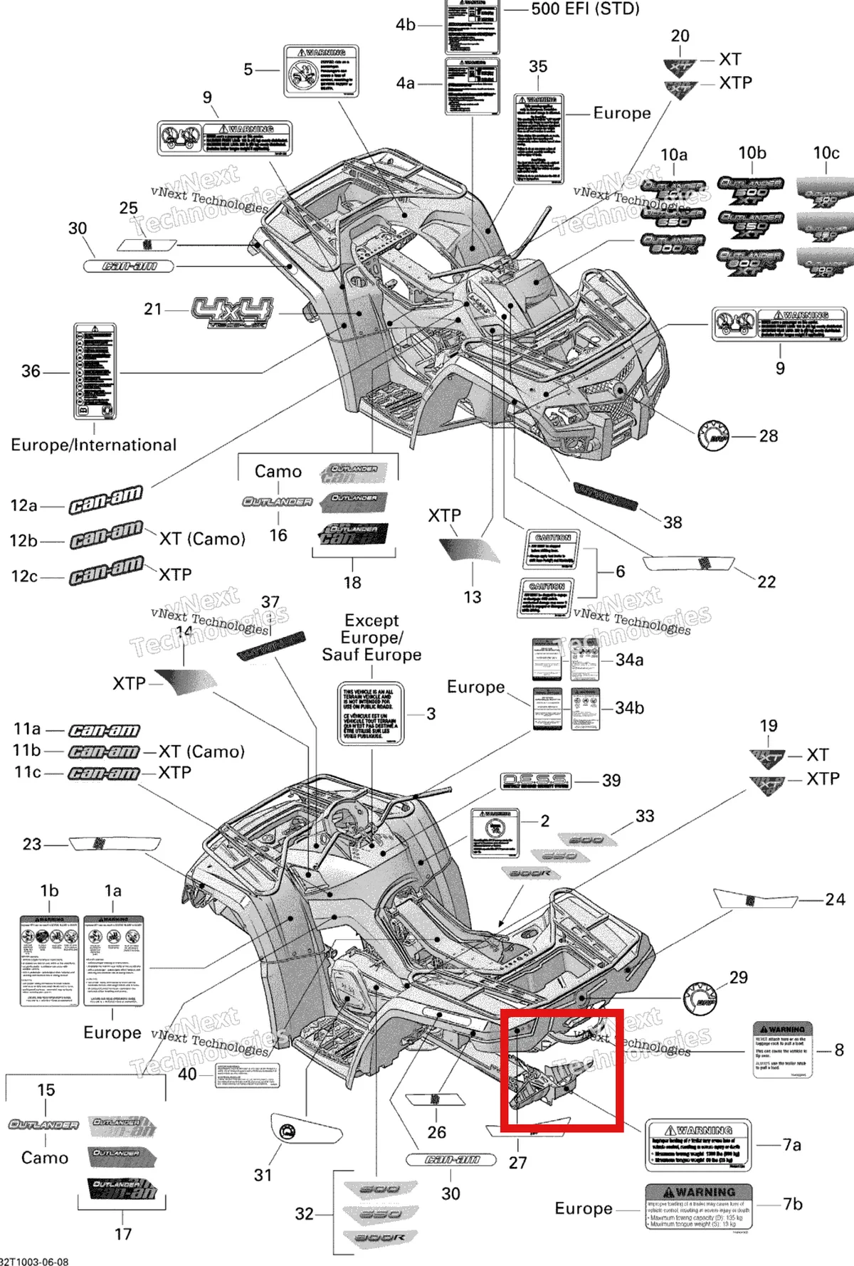 Деталь 704901833 на схеме узла 2010 Can-Am Outlander 500 EFI Decals