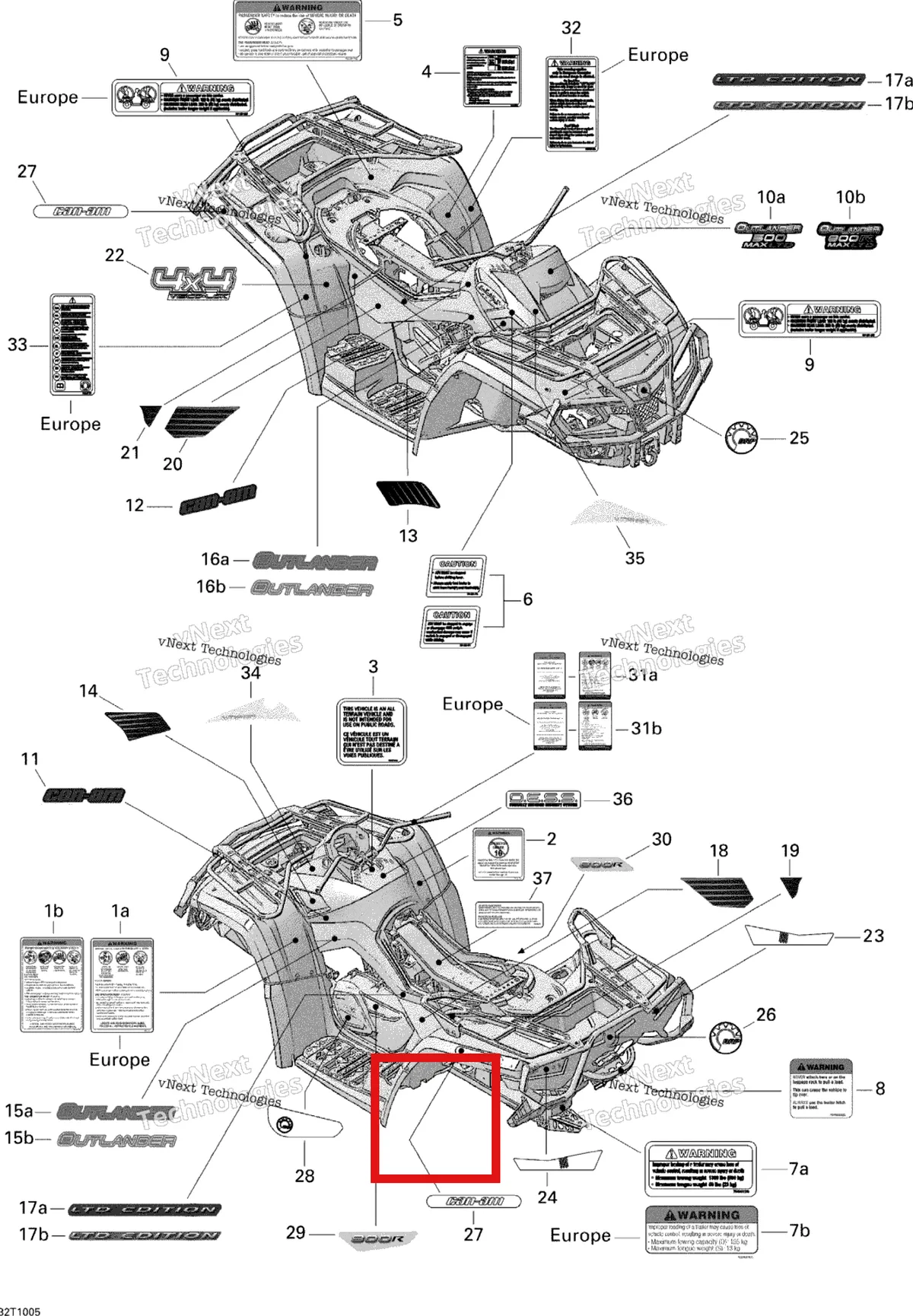 Деталь 704901834 на схеме узла 2010 Can-Am Outlander Max 500 EFI Ltd Decals 500 Efi