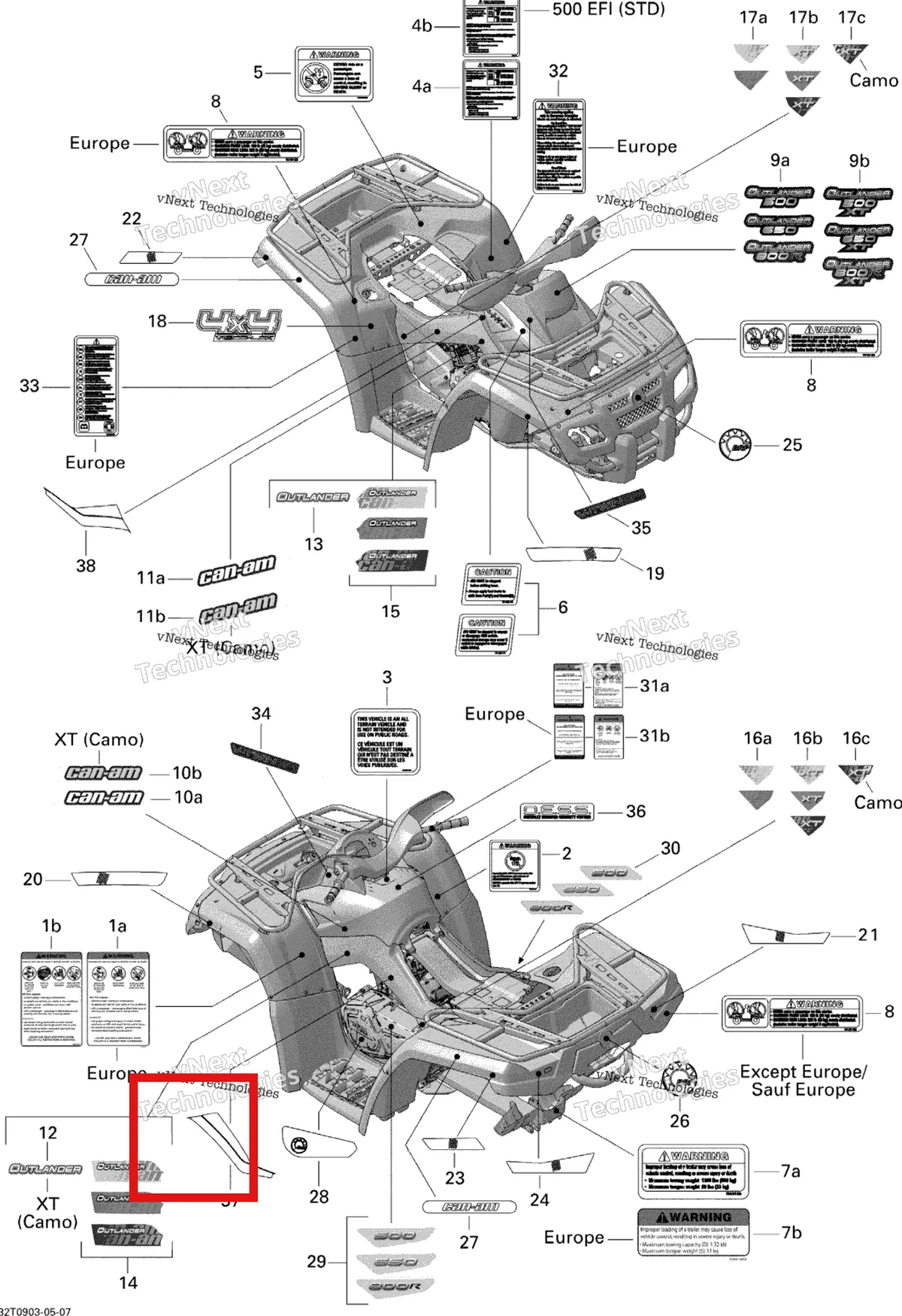 Деталь 704901842 на схеме узла 2009 Can-Am Outlander 650 EFI XT Decals Xt