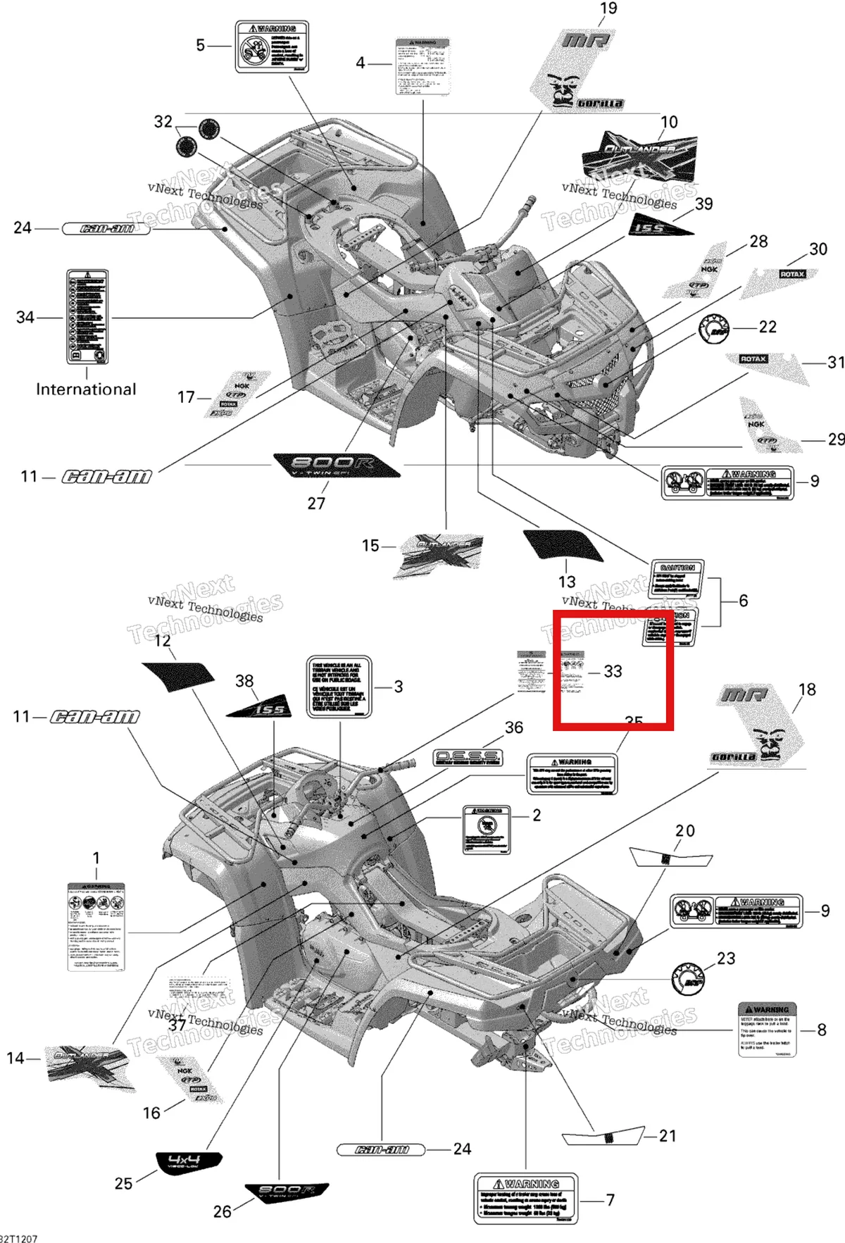 Деталь 704901876 на схеме узла 2012 Can-Am Outlander 800REFI Xmr Decals