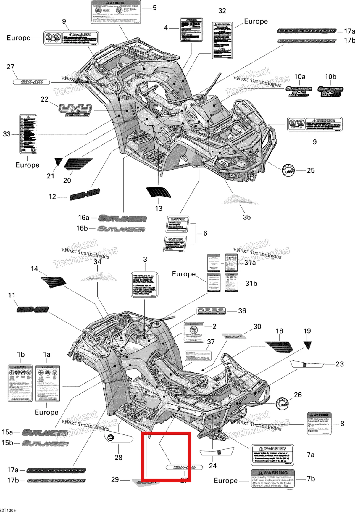 Деталь 704901900 на схеме узла 2010 Can-Am Outlander Max 500 EFI Ltd Decals 500 Efi