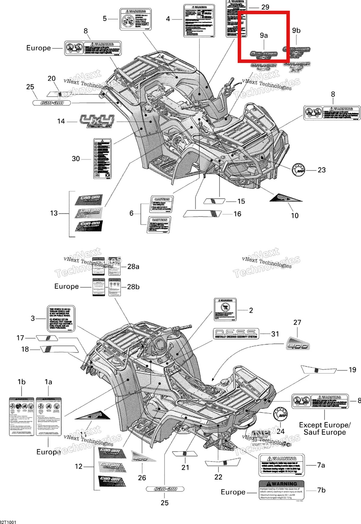 Деталь 704901908 на схеме узла 2010 Can-Am Outlander 400 EFI Decals