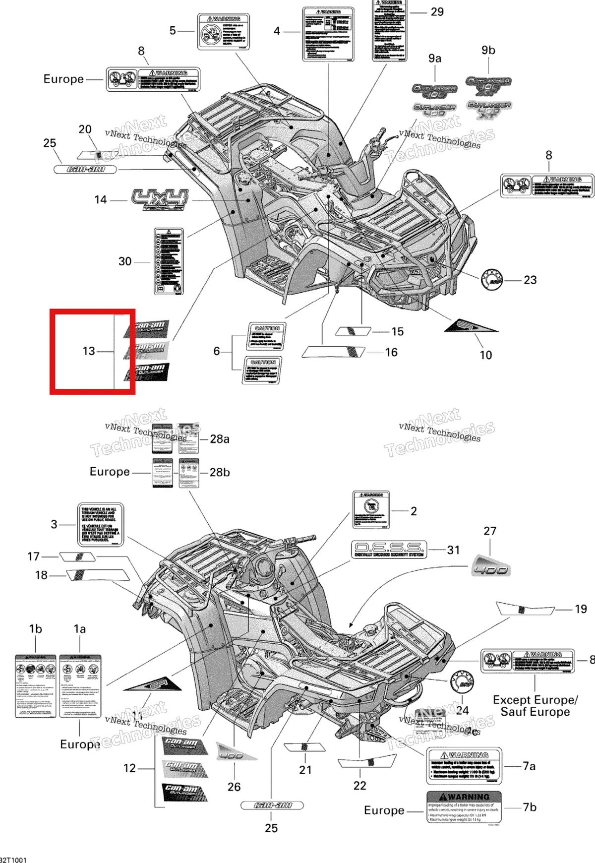 Деталь 704901910 на схеме узла 2010 Can-Am Outlander 400 EFI Decals