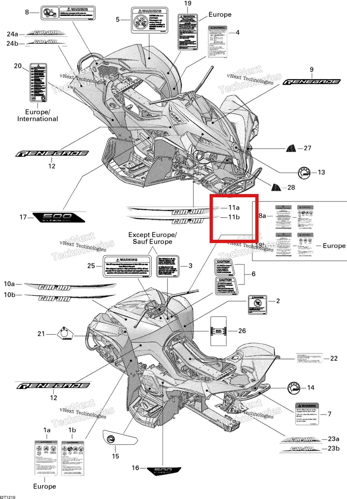 Деталь 704902081 на схеме узла 2012 Can-Am Renagade 500EFI STD Decals