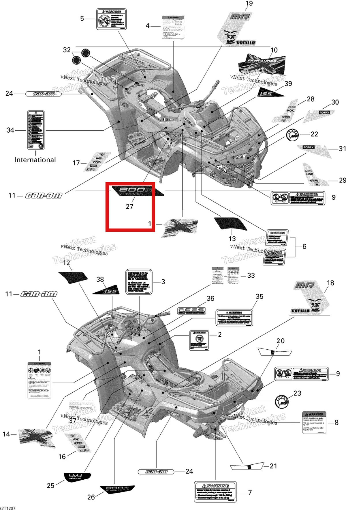 Деталь 704902085 на схеме узла 2012 Can-Am Outlander 800REFI Xmr Decals