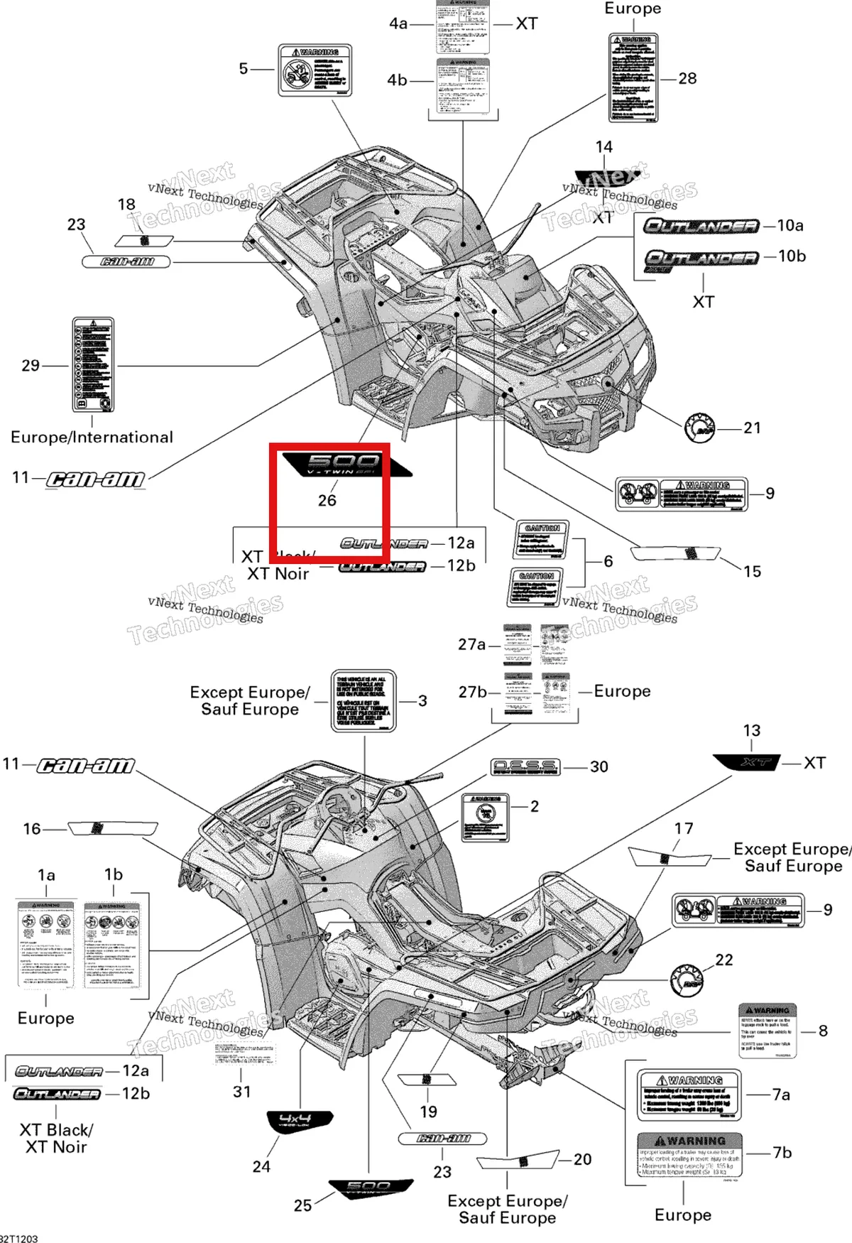 Деталь 704902099 на схеме узла 2012 Can-Am Outlander 500EFI STD & XT Decals