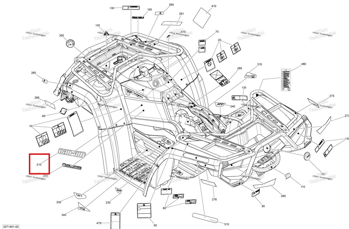 Деталь 704902204 на схеме узла 2014 Can-Am OUTLANDER 400 EFI, STD, XT Decals