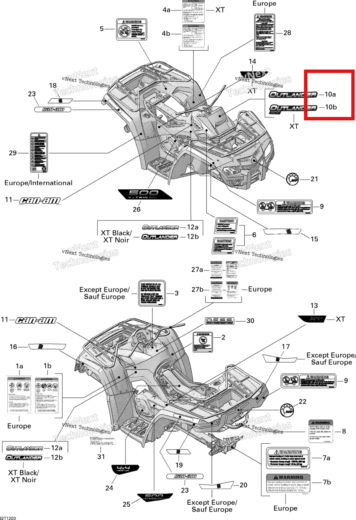 Деталь 704902216 на схеме узла 2012 Can-Am Outlander 500EFI STD & XT Decals