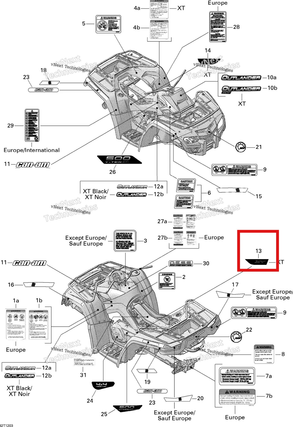 Деталь 704902228 на схеме узла 2012 Can-Am Outlander 500EFI STD & XT Decals
