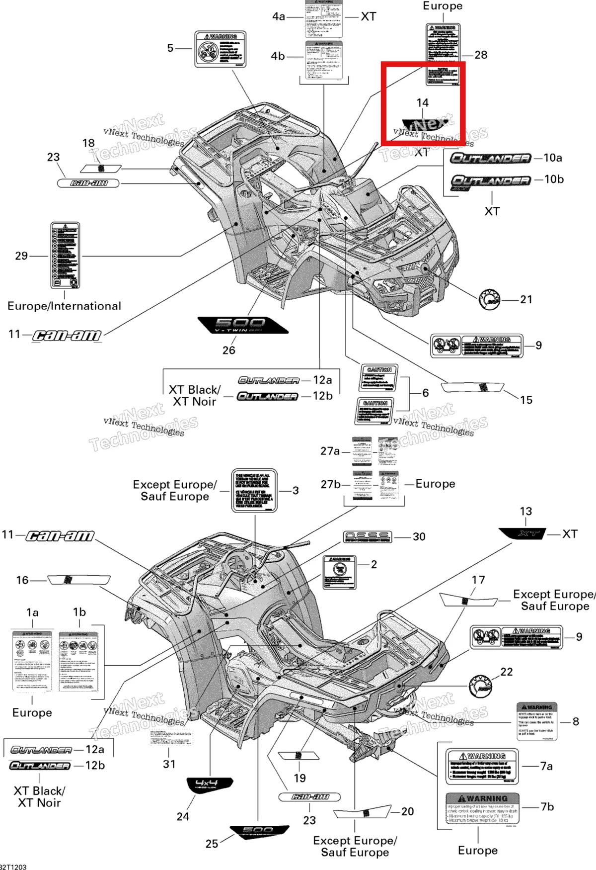 Деталь 704902229 на схеме узла 2012 Can-Am Outlander 500EFI STD & XT Decals