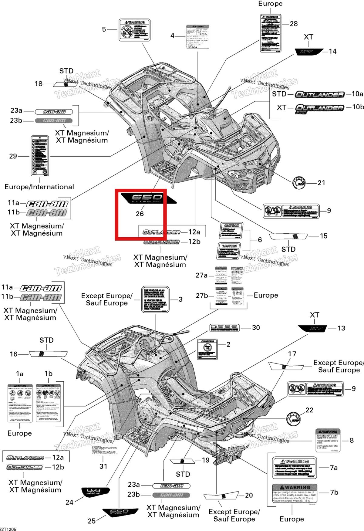 Деталь 704902235 на схеме узла 2012 Can-Am Outlander 650EFI STD & XT Decals