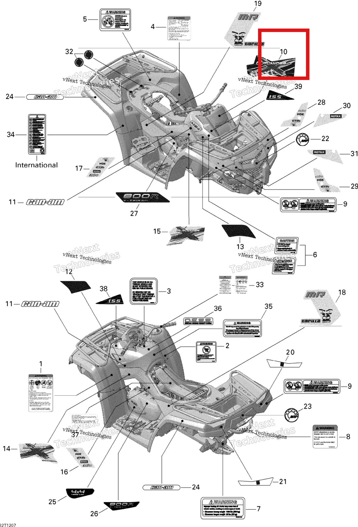 Деталь 704902236 на схеме узла 2012 Can-Am Outlander 800REFI Xmr Decals
