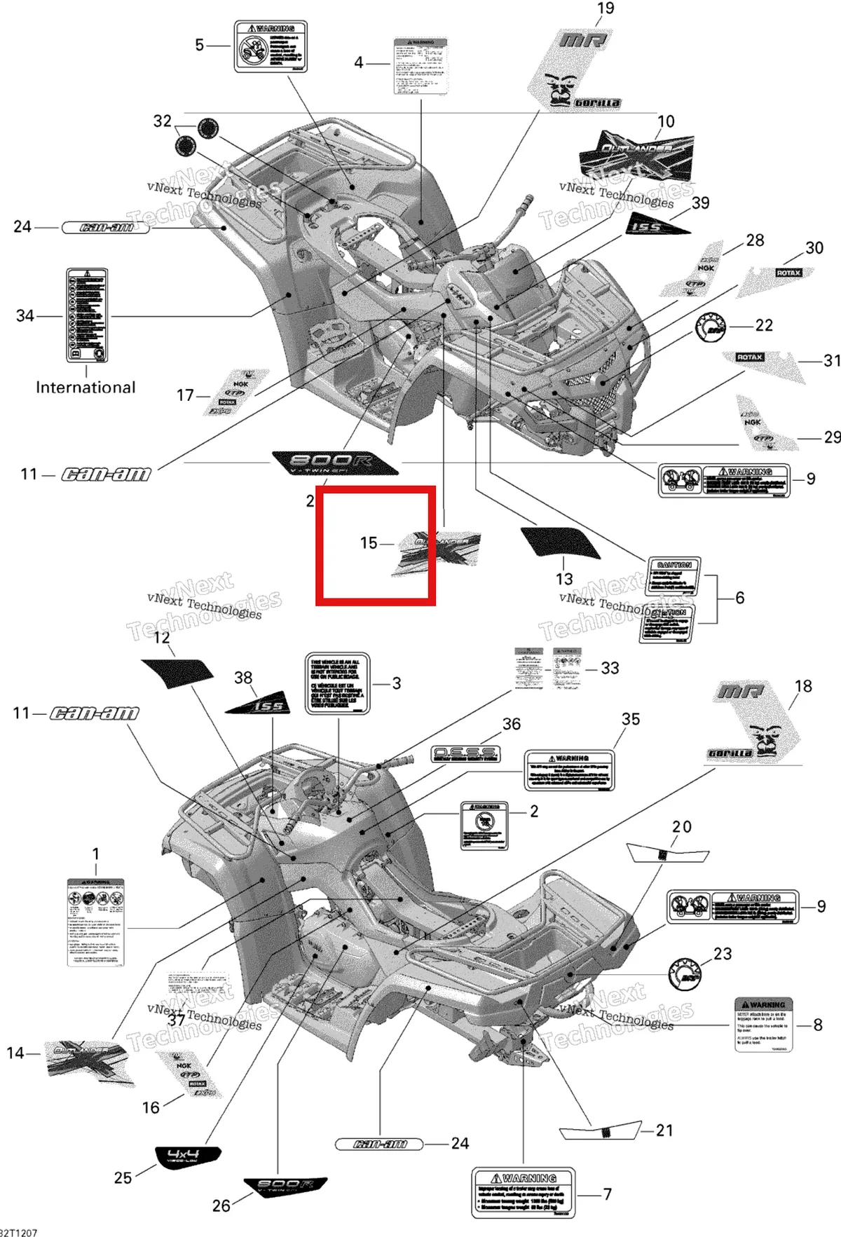 Деталь 704902239 на схеме узла 2012 Can-Am Outlander 800REFI Xmr Decals