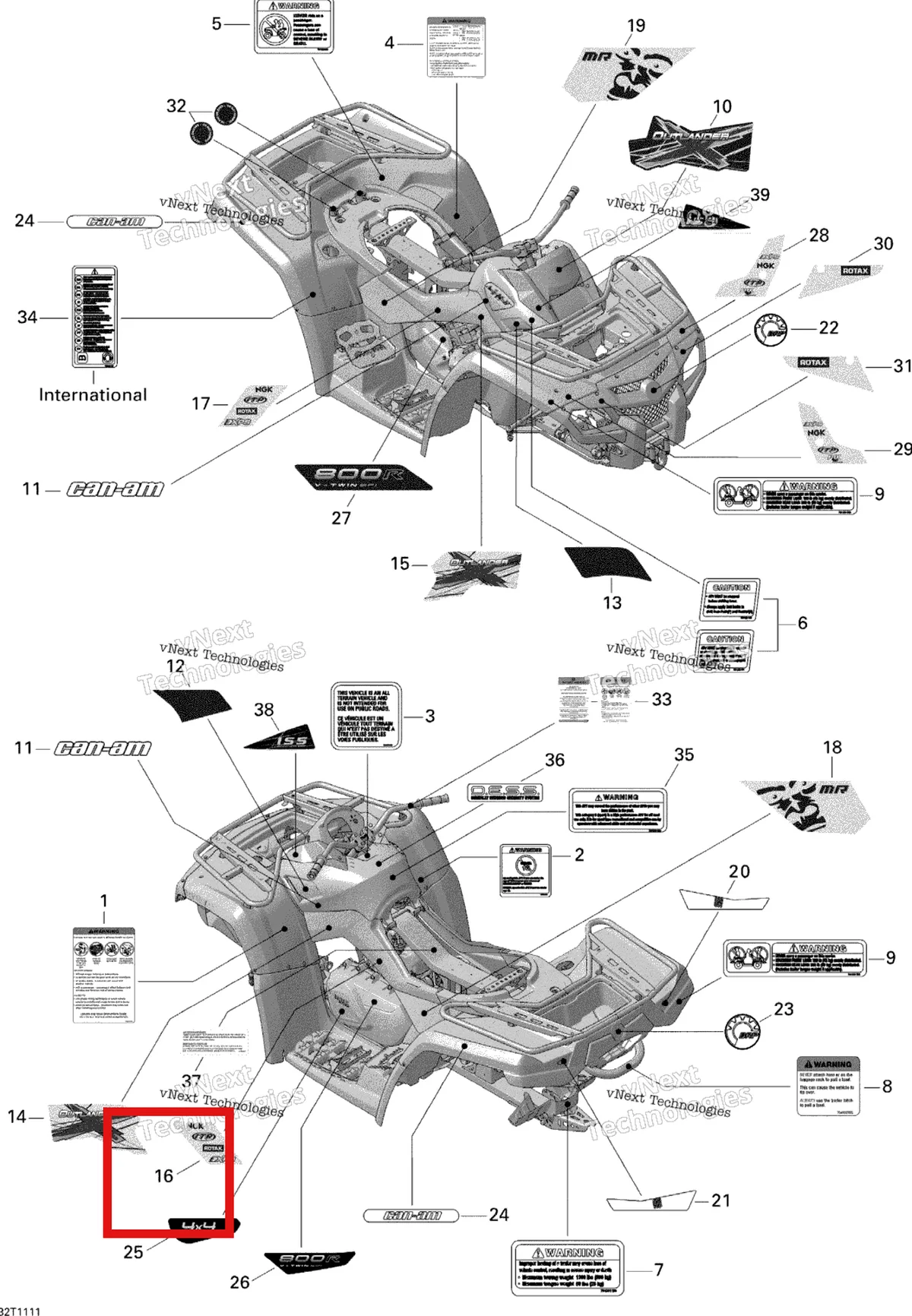 Деталь 704902240 на схеме узла 2011 Can-Am Outlander 800R EFI, XMR Decals
