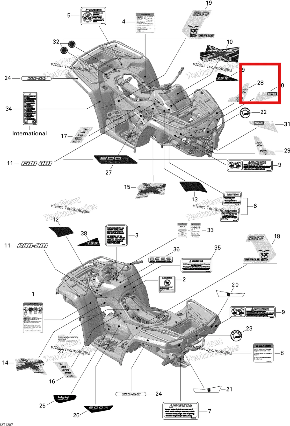 Деталь 704902252 на схеме узла 2012 Can-Am Outlander 800REFI Xmr Decals