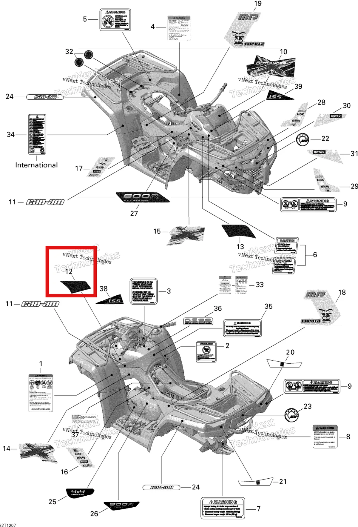Деталь 704902260 на схеме узла 2012 Can-Am Outlander 800REFI Xmr Decals