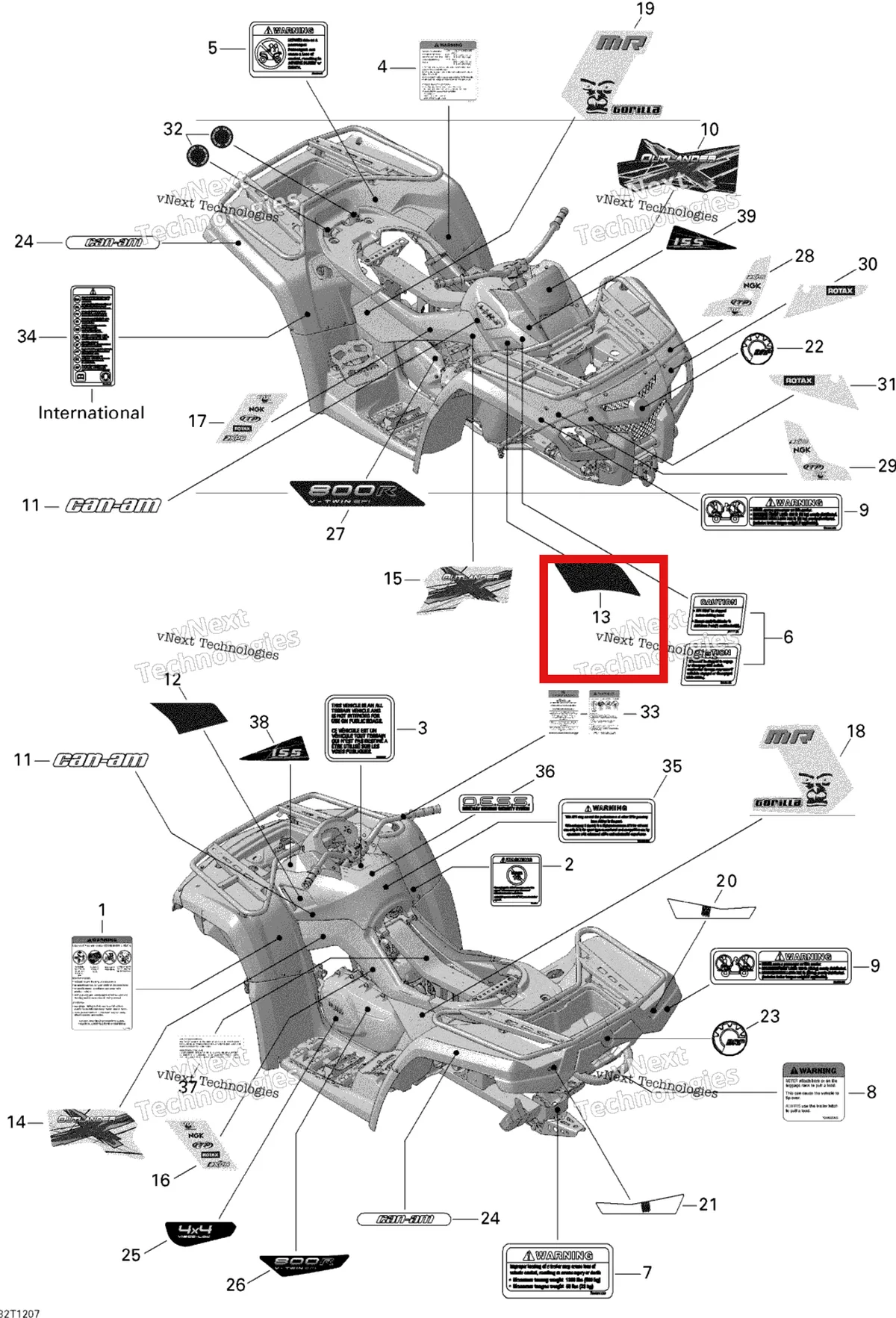 Деталь 704902261 на схеме узла 2012 Can-Am Outlander 800REFI Xmr Decals