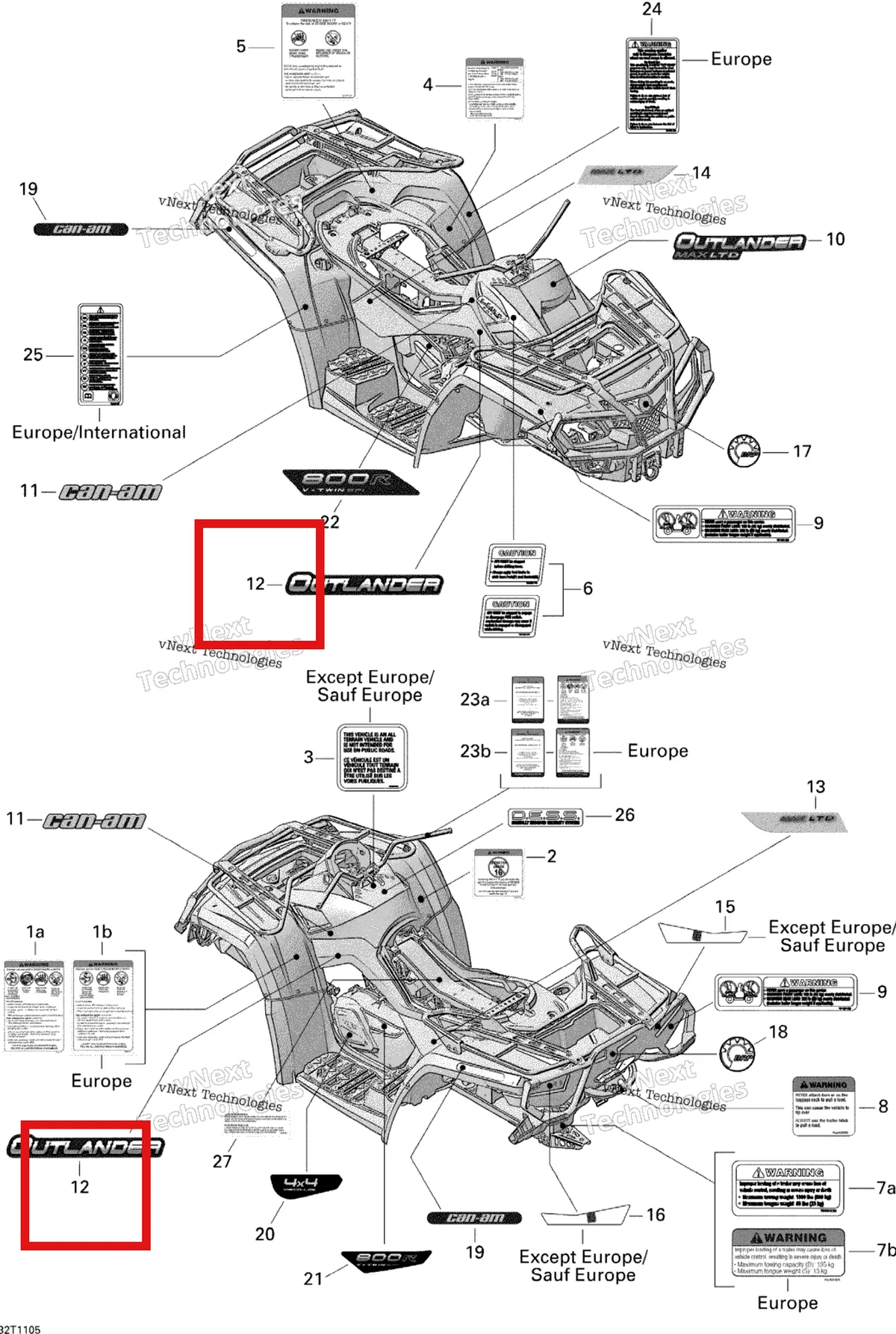 Деталь 704902262 на схеме узла 2011 Can-Am Outlander Max 800R EFI Ltd Decals