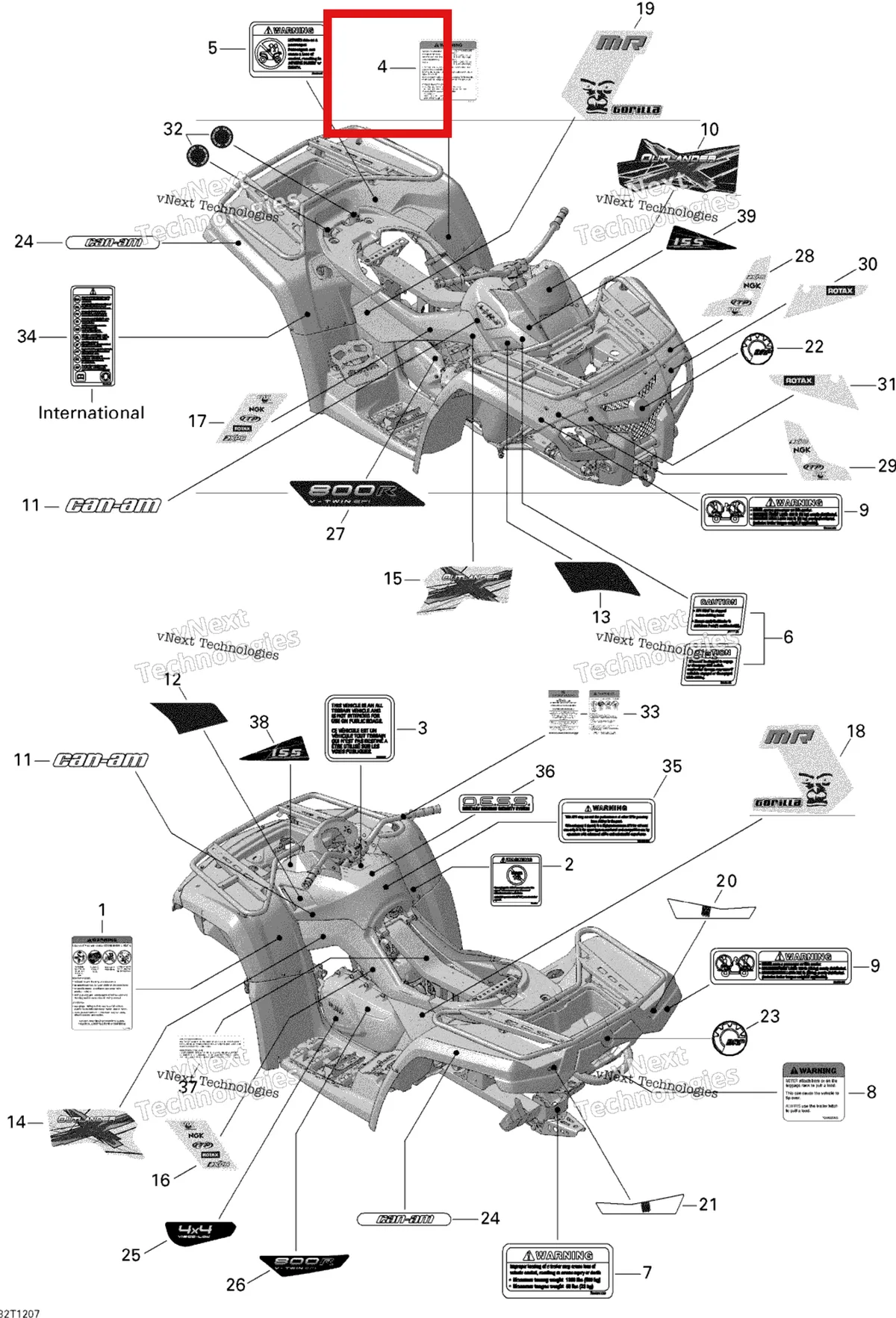 Деталь 704902356 на схеме узла 2012 Can-Am Outlander 800REFI Xmr Decals