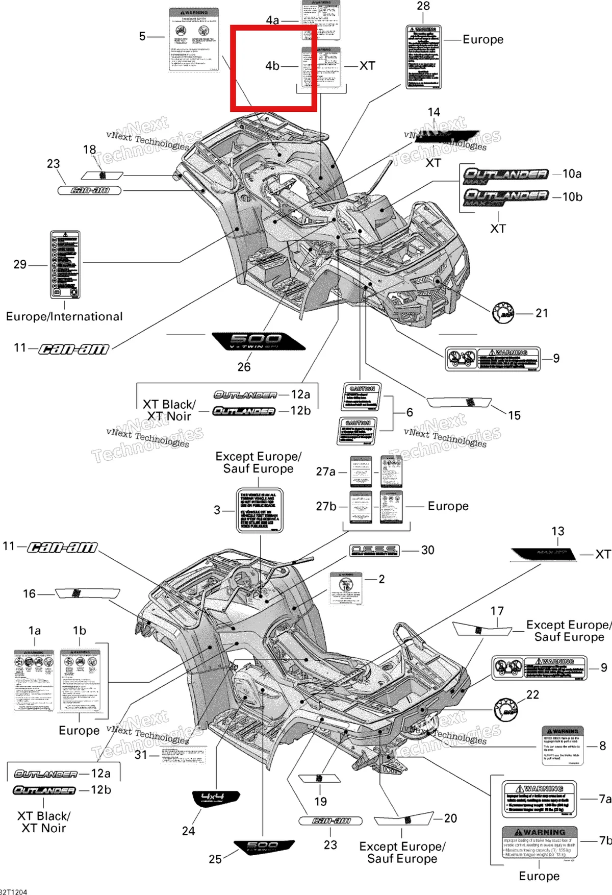 Деталь 704902416 на схеме узла 2012 Can-Am Outlander MAX 500EFI STD & XT Decals