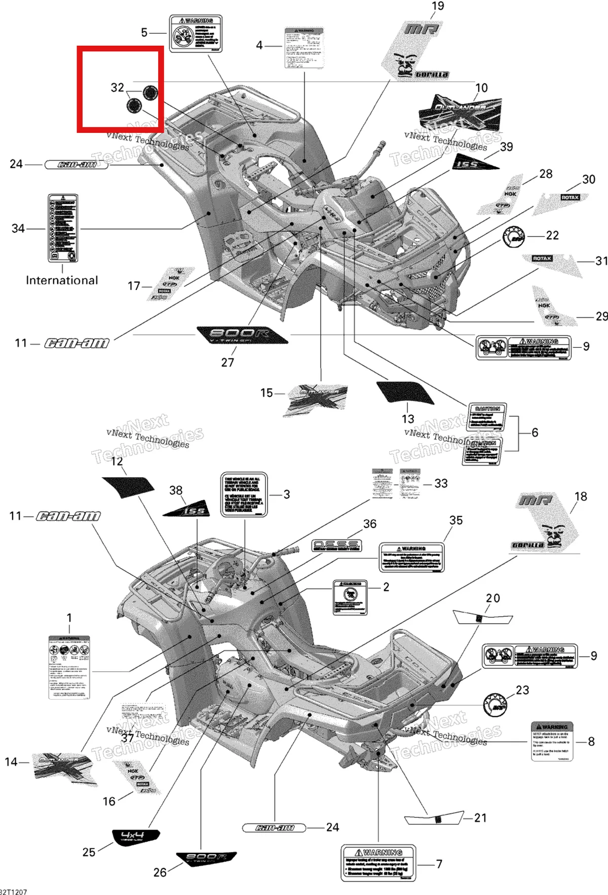 Деталь 704902440 на схеме узла 2012 Can-Am Outlander 800REFI Xmr Decals