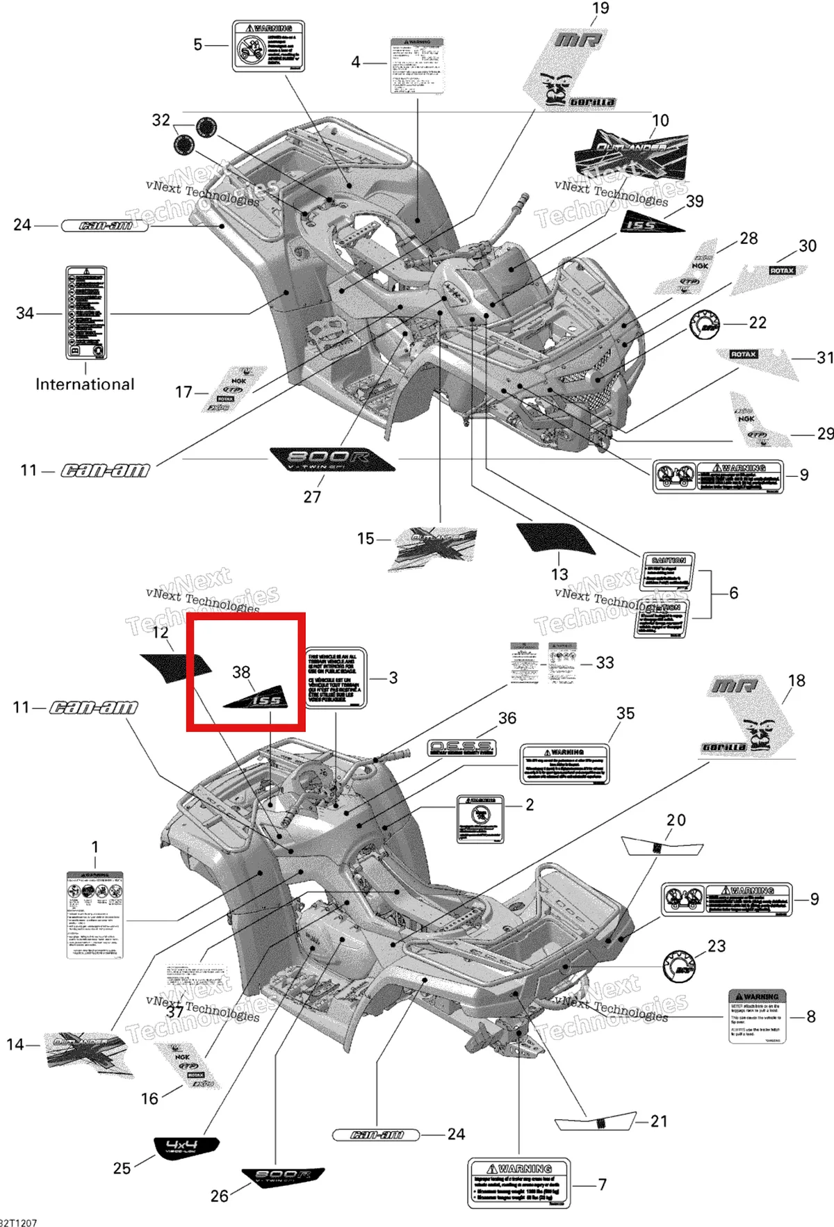 Деталь 704902447 на схеме узла 2012 Can-Am Outlander 800REFI Xmr Decals