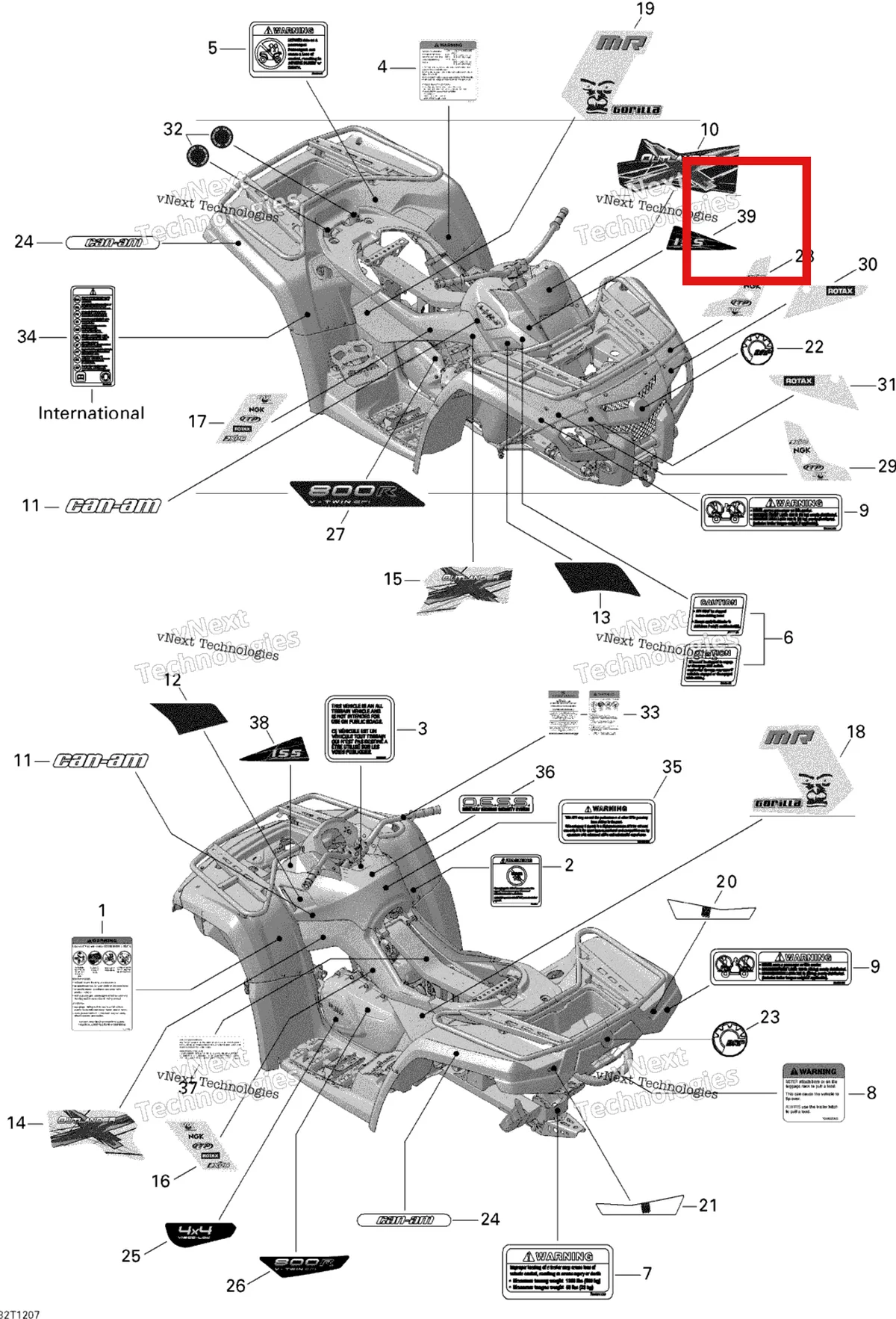 Деталь 704902448 на схеме узла 2012 Can-Am Outlander 800REFI Xmr Decals