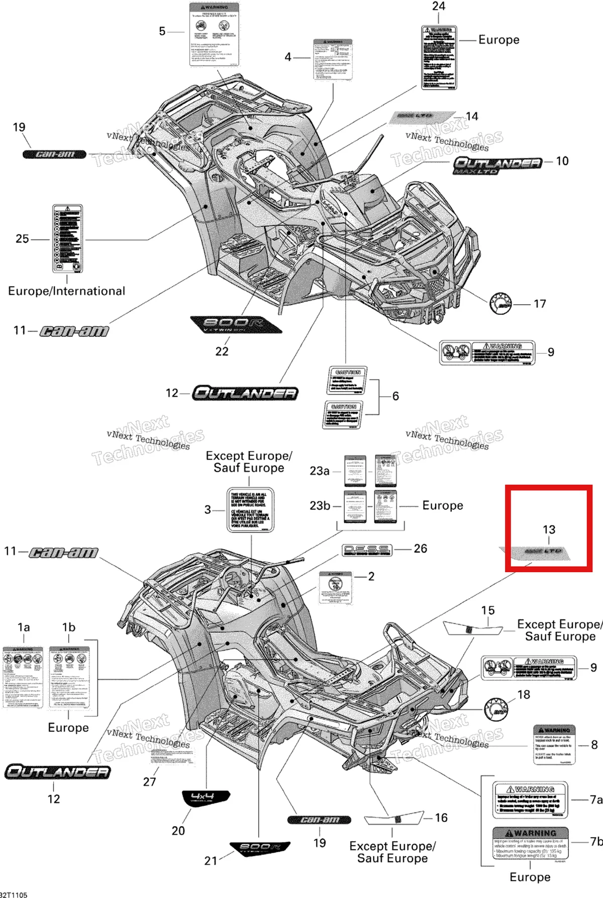 Деталь 704902456 на схеме узла 2011 Can-Am Outlander Max 800R EFI Ltd Decals