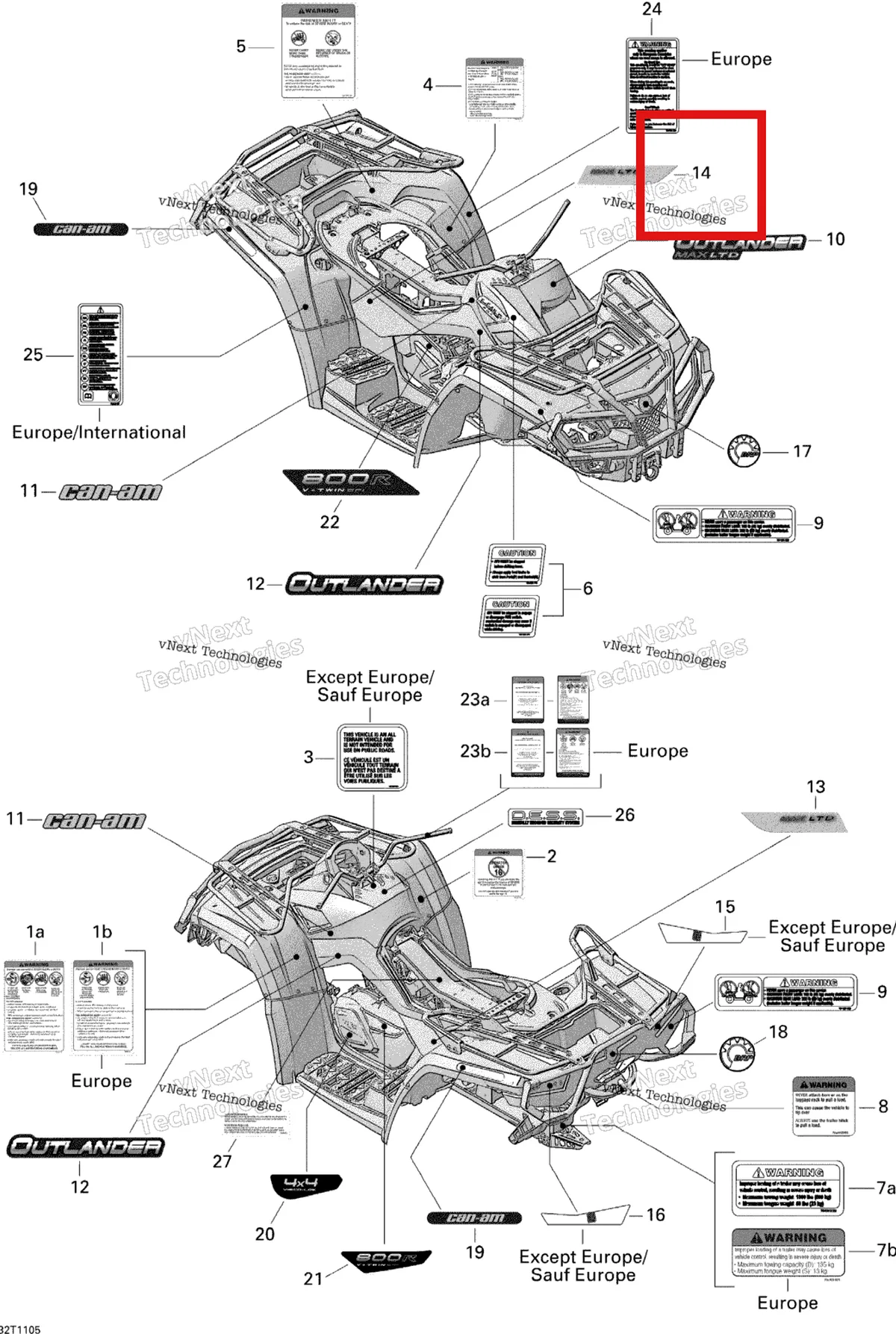 Деталь 704902457 на схеме узла 2011 Can-Am Outlander Max 800R EFI Ltd Decals