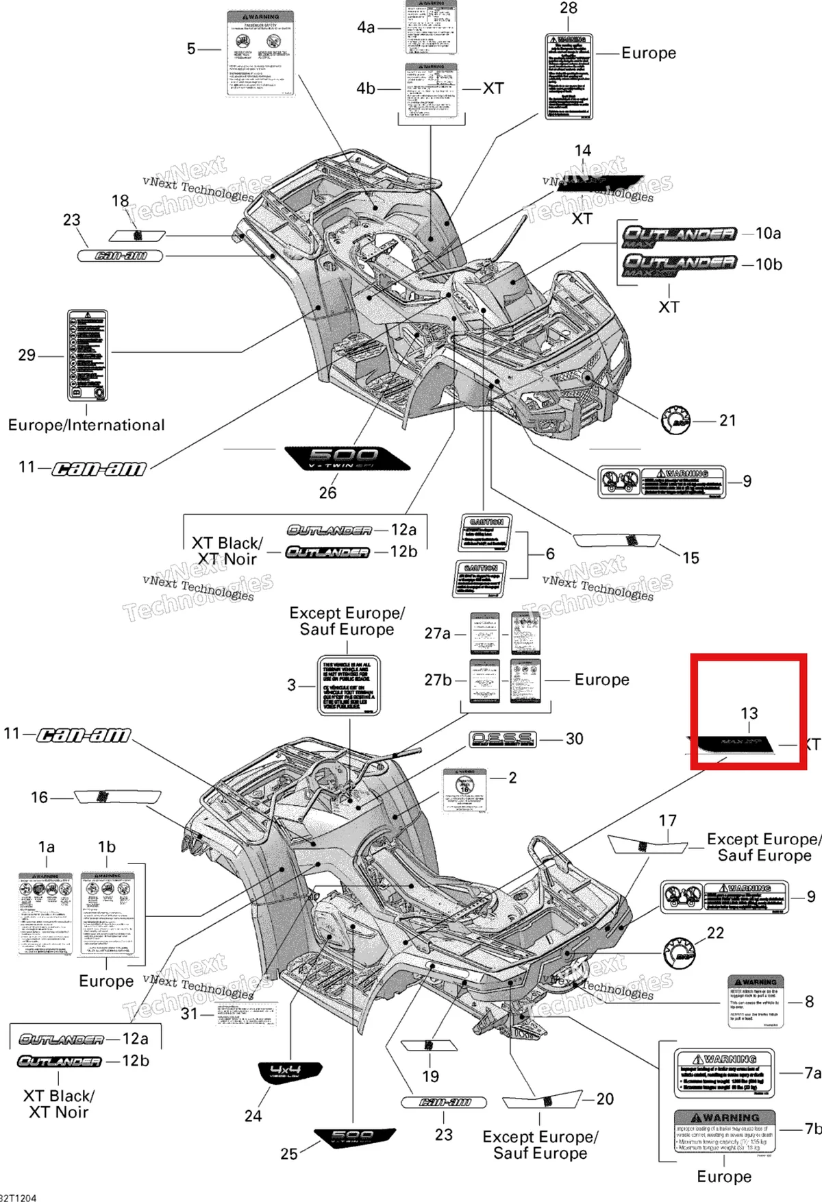 Деталь 704902479 на схеме узла 2012 Can-Am Outlander MAX 500EFI STD & XT Decals
