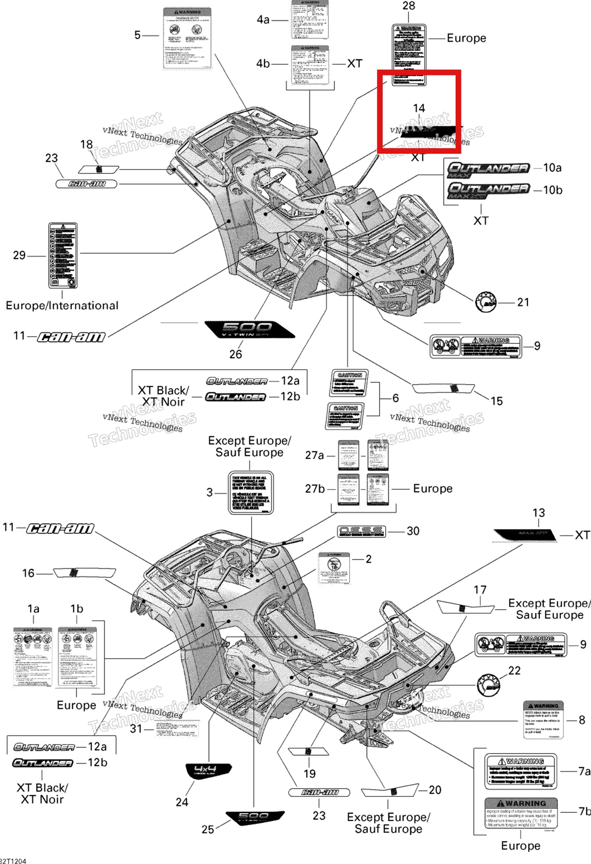 Деталь 704902480 на схеме узла 2012 Can-Am Outlander MAX 500EFI STD & XT Decals