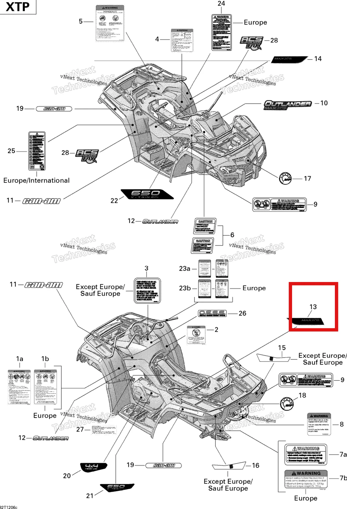 Деталь 704902481 на схеме узла 2012 Can-Am Outlander MAX 650EFI STD, XT & XT-P Decals Xtp