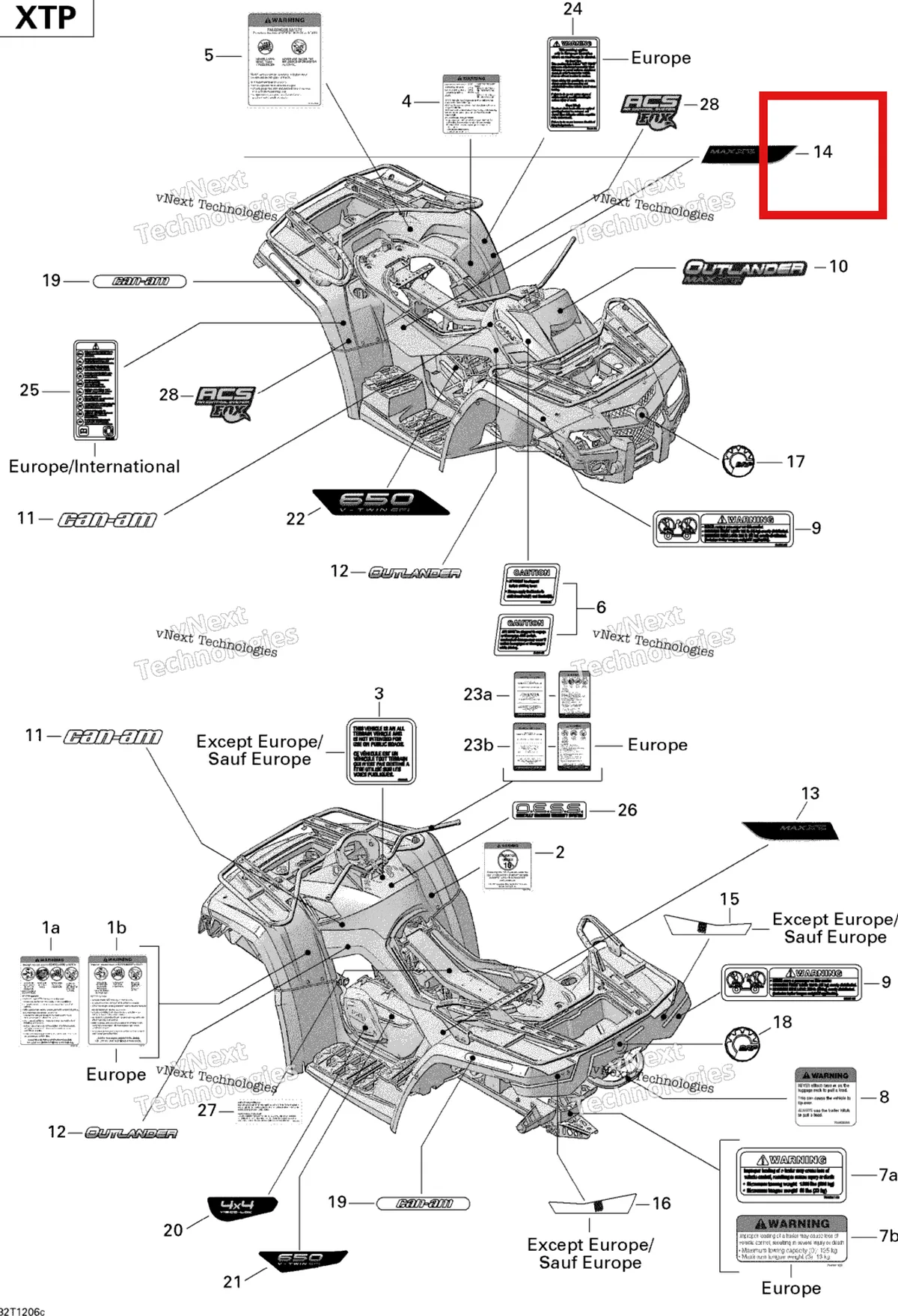 Деталь 704902482 на схеме узла 2012 Can-Am Outlander MAX 650EFI STD, XT & XT-P Decals Xtp