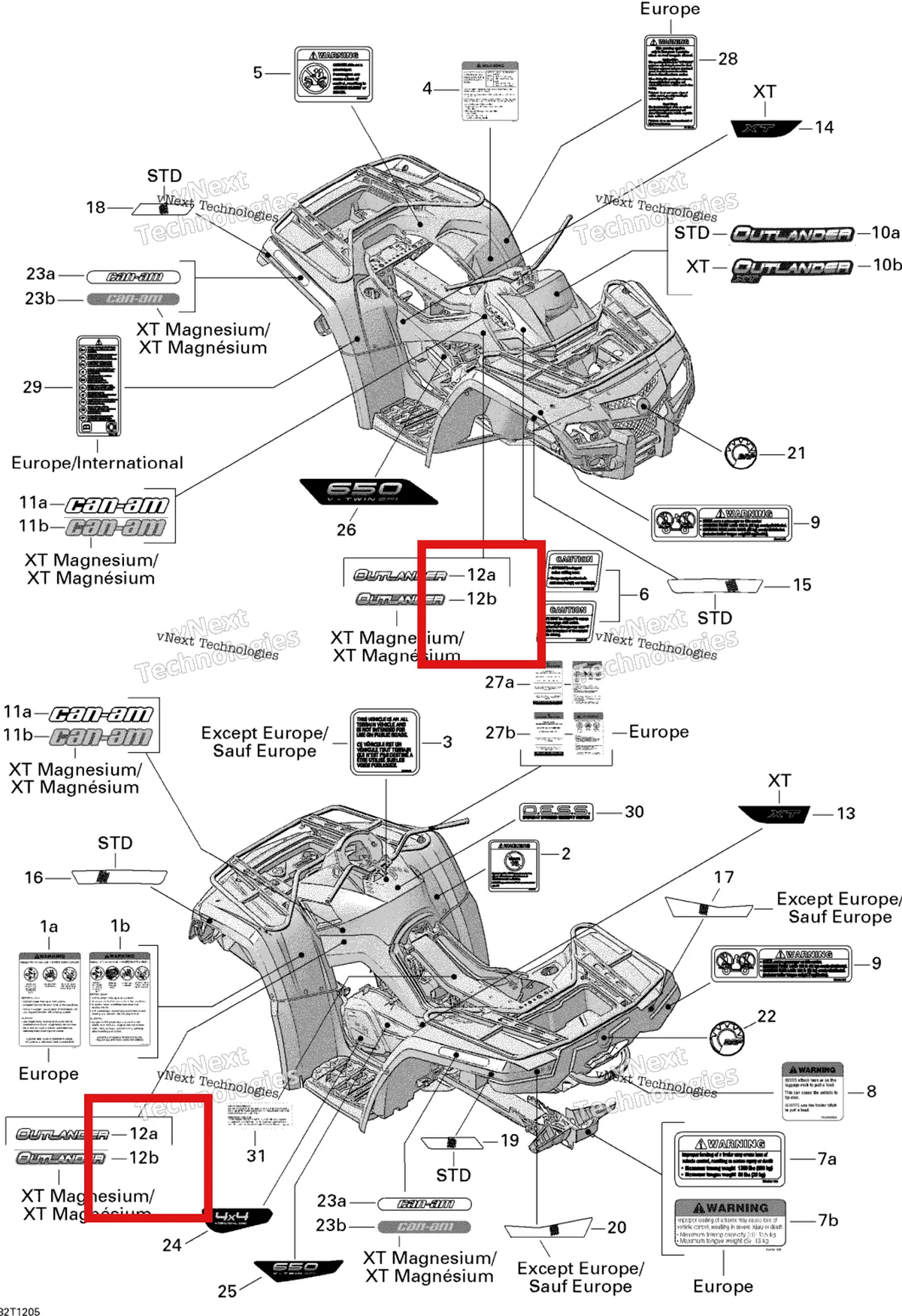 Деталь 704902616 на схеме узла 2012 Can-Am Outlander 650EFI STD & XT Decals
