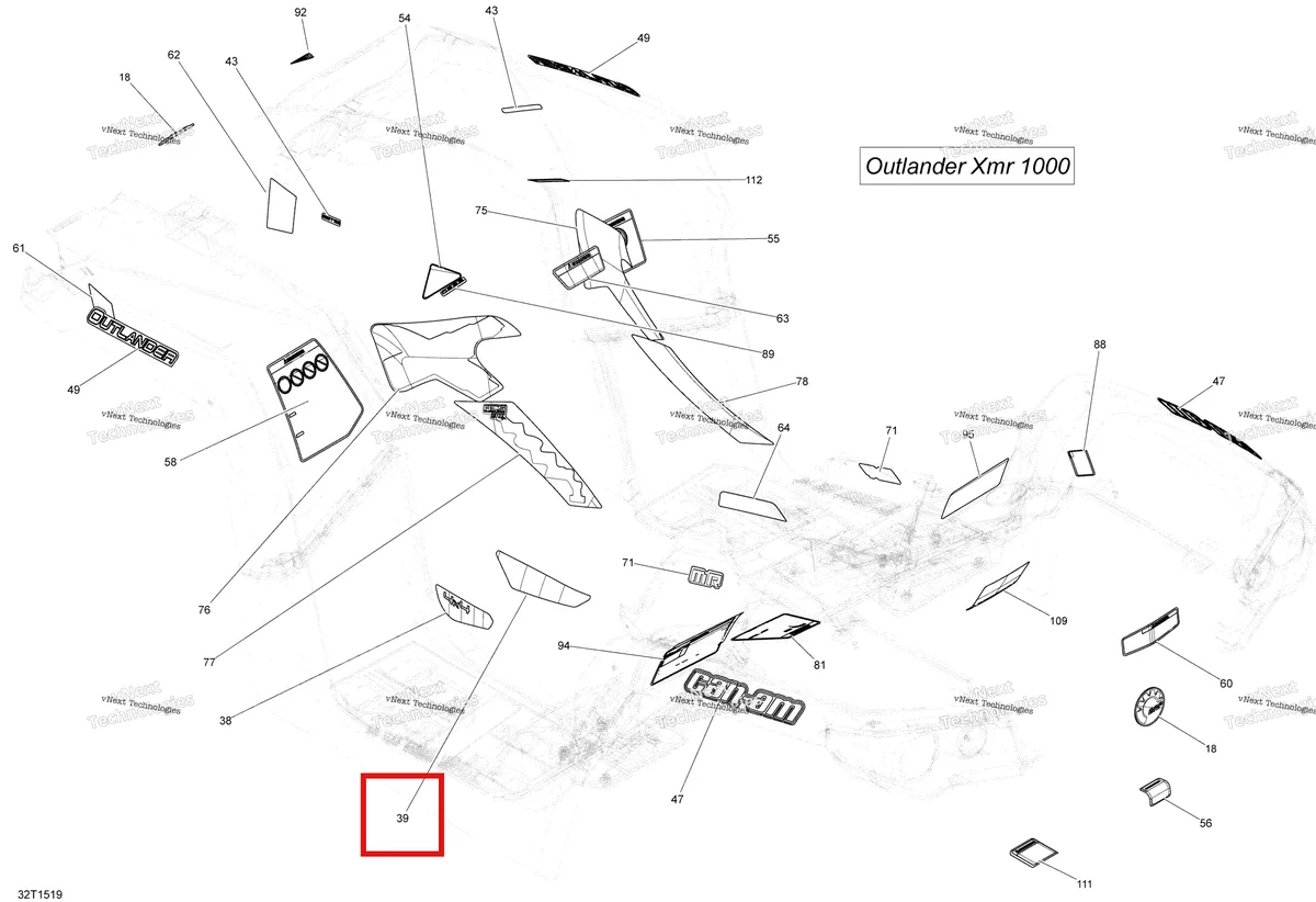 Деталь 704902724 на схеме узла 2015 Can-Am OUTLANDER 1000 EFI XMR Decals