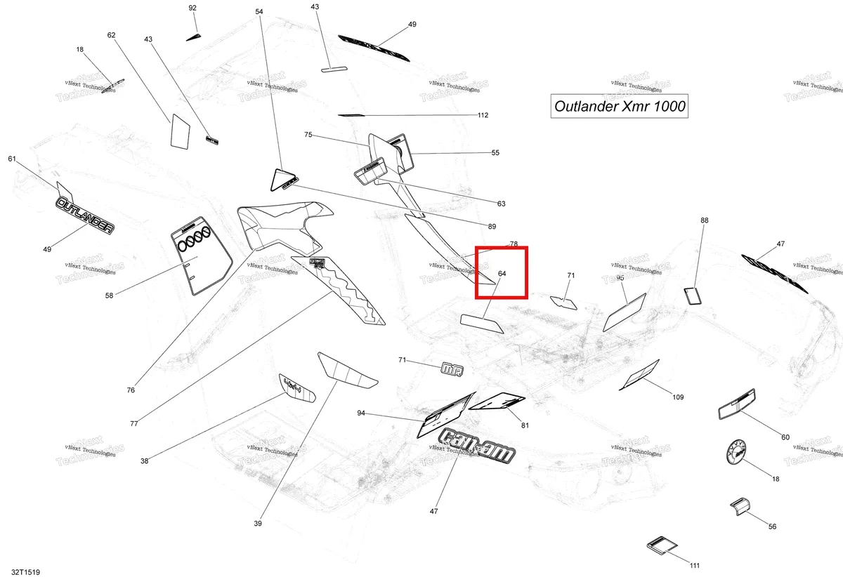 Деталь 704902725 на схеме узла 2015 Can-Am OUTLANDER 1000 EFI XMR Decals