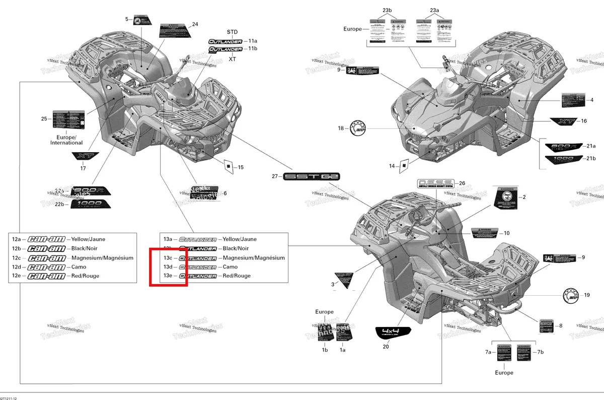 Деталь 704902746 на схеме узла 2012 Can-Am Outlander STD, XT, 800R EFI Decals