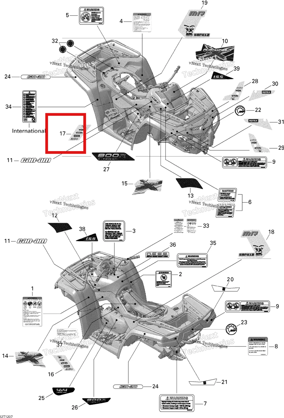 Деталь 704902772 на схеме узла 2012 Can-Am Outlander 800REFI Xmr Decals