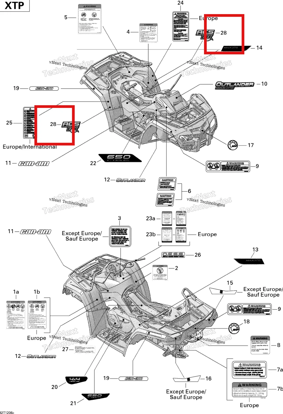 Деталь 704902904 на схеме узла 2012 Can-Am Outlander MAX 650EFI STD, XT & XT-P Decals Xtp