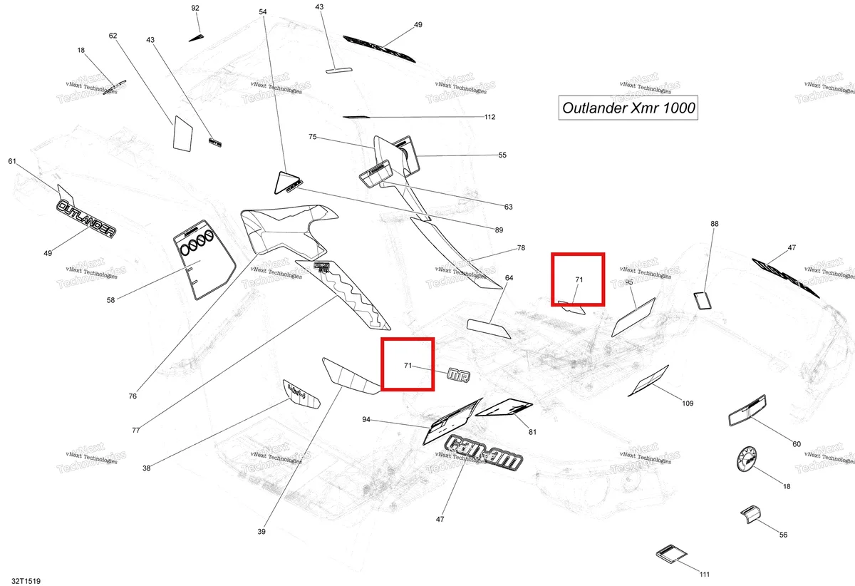 Деталь 704903060 на схеме узла 2015 Can-Am OUTLANDER 1000 EFI XMR Decals