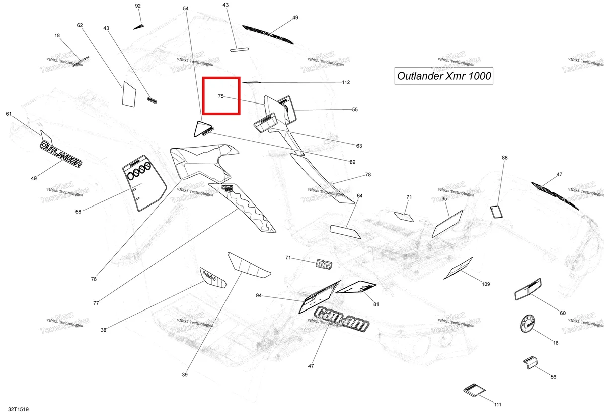 Деталь 704903061 на схеме узла 2015 Can-Am OUTLANDER 1000 EFI XMR Decals