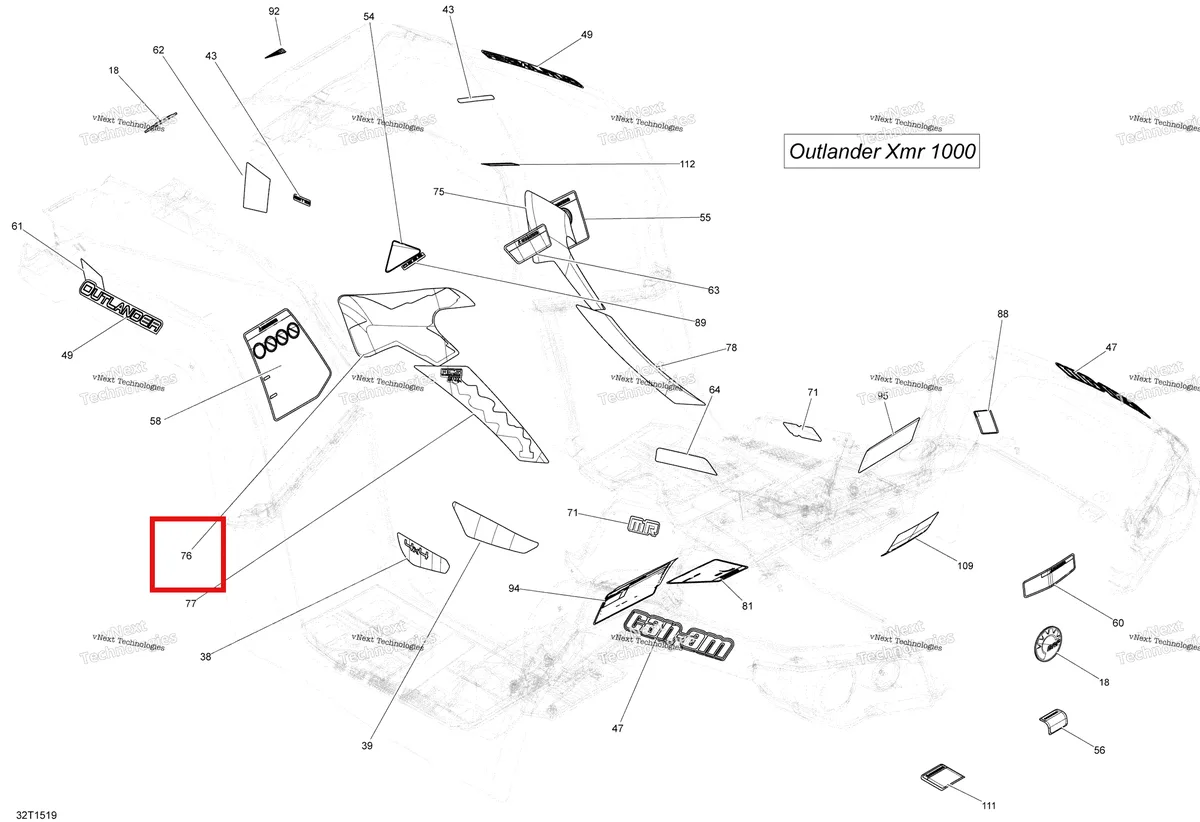 Деталь 704903062 на схеме узла 2015 Can-Am OUTLANDER 1000 EFI XMR Decals