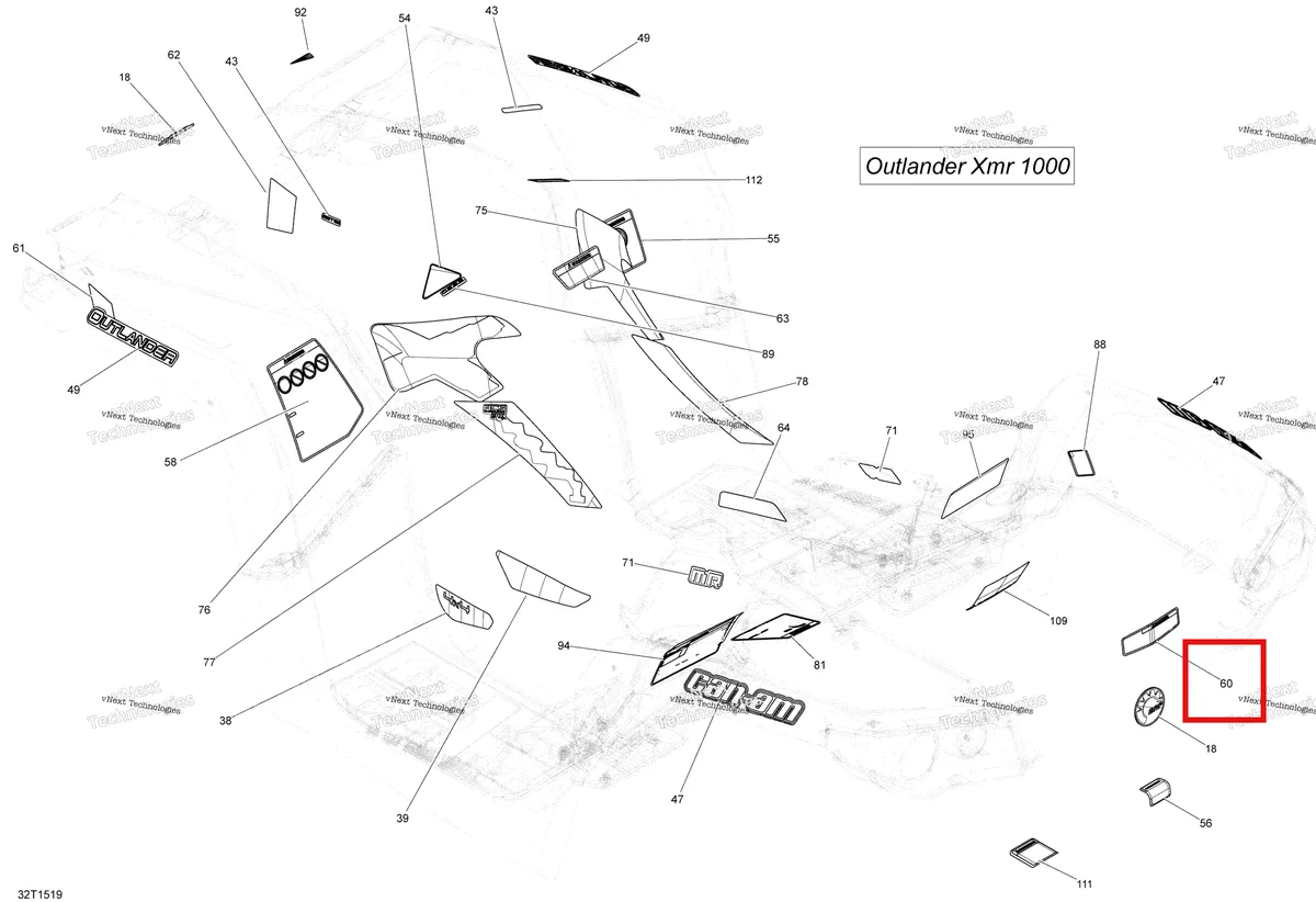 Деталь 704903225 на схеме узла 2015 Can-Am OUTLANDER 1000 EFI XMR Decals