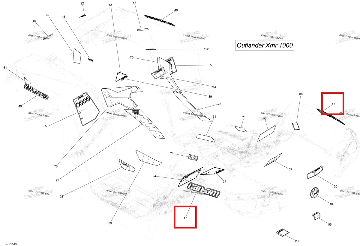 Деталь 704903498 на схеме узла 2015 Can-Am OUTLANDER 1000 EFI XMR Decals