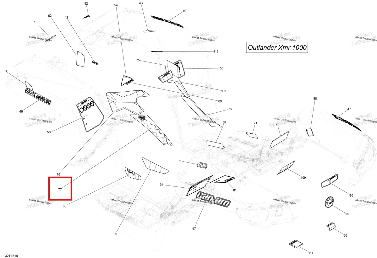 Деталь 704904434 на схеме узла 2015 Can-Am OUTLANDER 1000 EFI XMR Decals