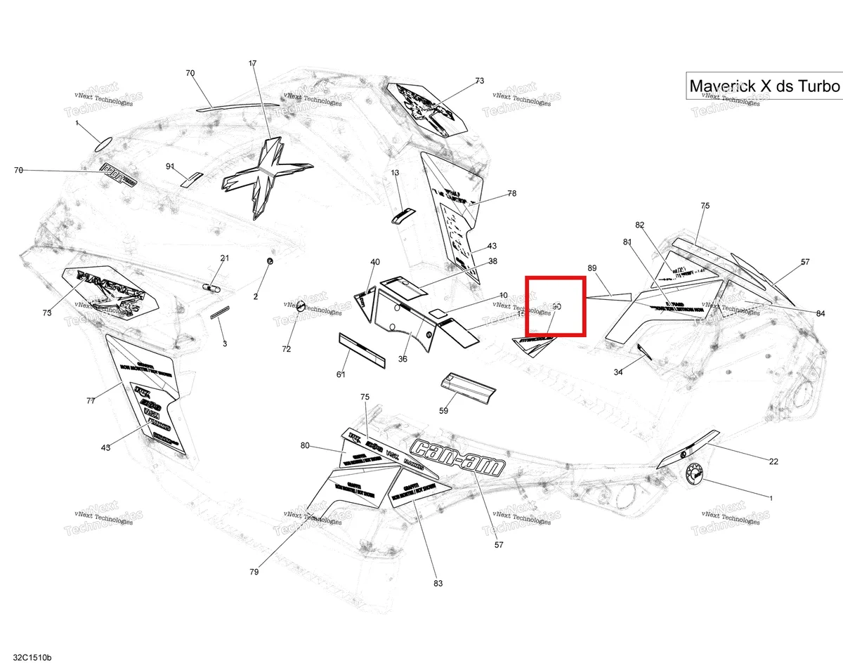 Деталь 704904805 на схеме узла 2015 Can-Am MAVERICK 1000 XDS-DPS Decals Turbo