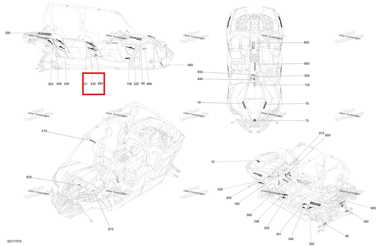 Деталь 704904999 на схеме узла 2017 Can-Am Maverick MAX Decals - 1000R Efi