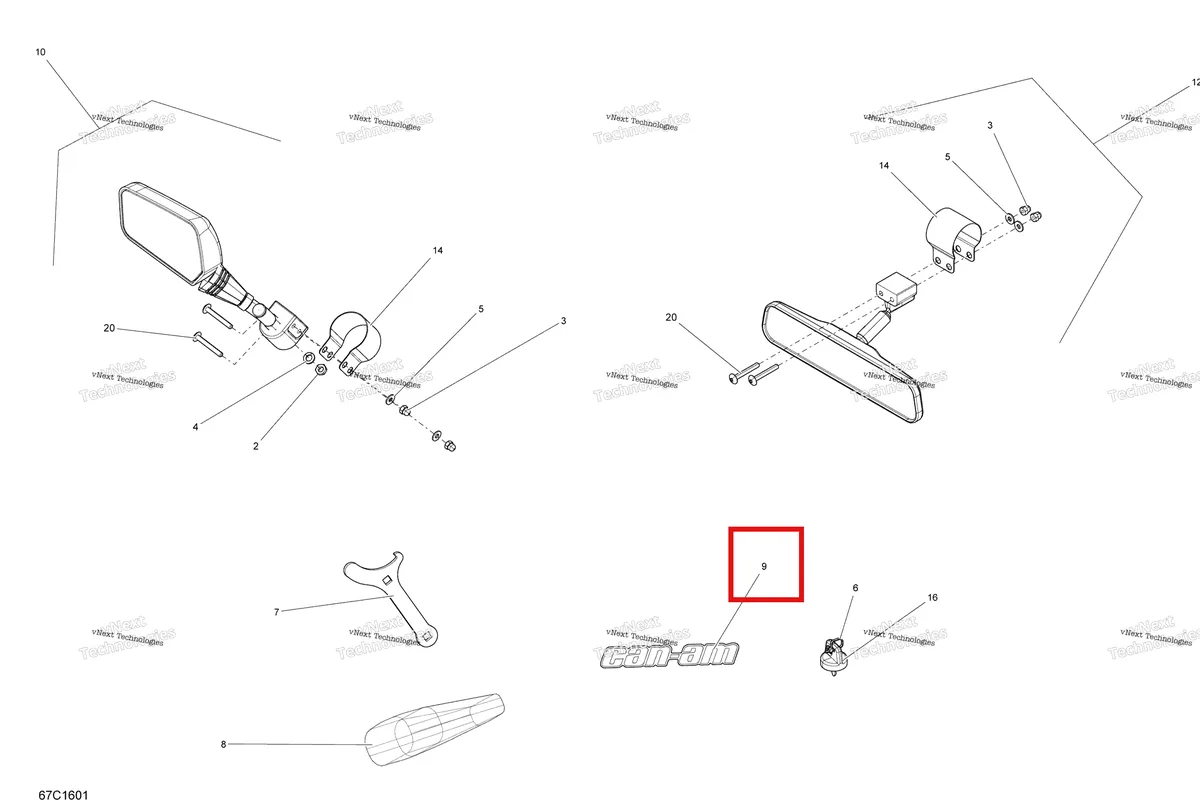 Деталь 704905289 на схеме узла 2016 Can-Am Commander - Commander MAX Mirrors And Tools