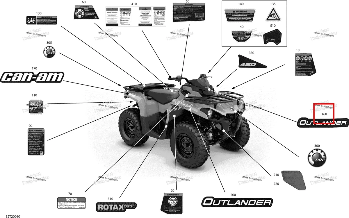 Деталь 704905722 на схеме узла 2020 Can-Am Outlander 450 EFI Decals - Std - Dps