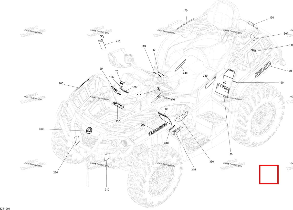 Деталь 704905726 на схеме узла 2019 Can-Am Outlander 450 EFI Decals Hunting Edition